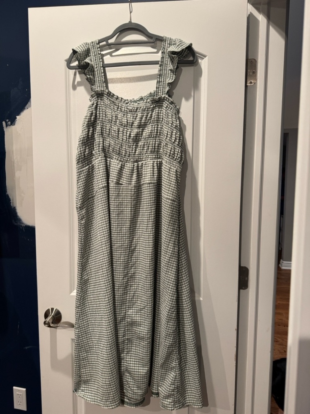 NWOT! Old Navy Fit & Flare Lightweight Smocked Gingham Sage Green Midi Dress XXL - Picture 2 of 10